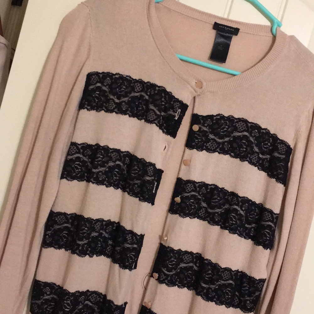 Blush with black lace cardigan